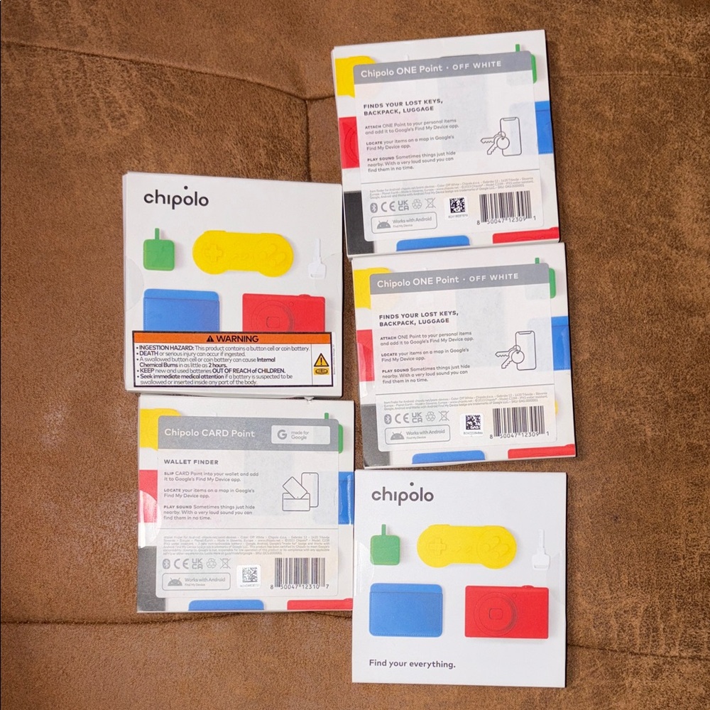 Chipolo Bluetooth Tracker Set one point off white card point pack of 5 NWT IOB